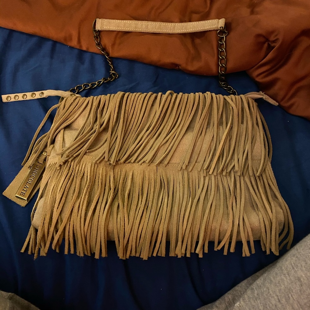 Chocolate New York suede fringe handbag